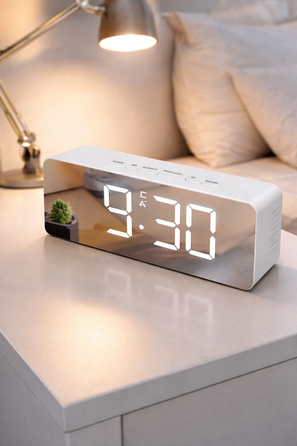 LED Mirror Digital Alarm Clock | Dual Brightness | Snooze | Bedside & Table Clock