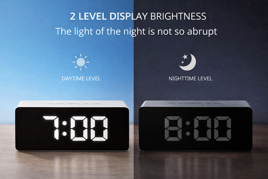 LED Mirror Digital Alarm Clock | Dual Brightness | Snooze | Bedside & Table Clock